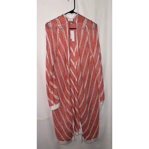 Christopher & Banks Open Knit‎ Duster Cardigan XL Coral Chevron Bohemian